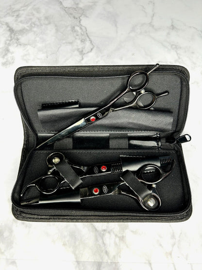 Set De Tijera Lisa + Tijera Entre sacadora + Tijera Micro-dentada 7" Con Estuche CMS Cosmos